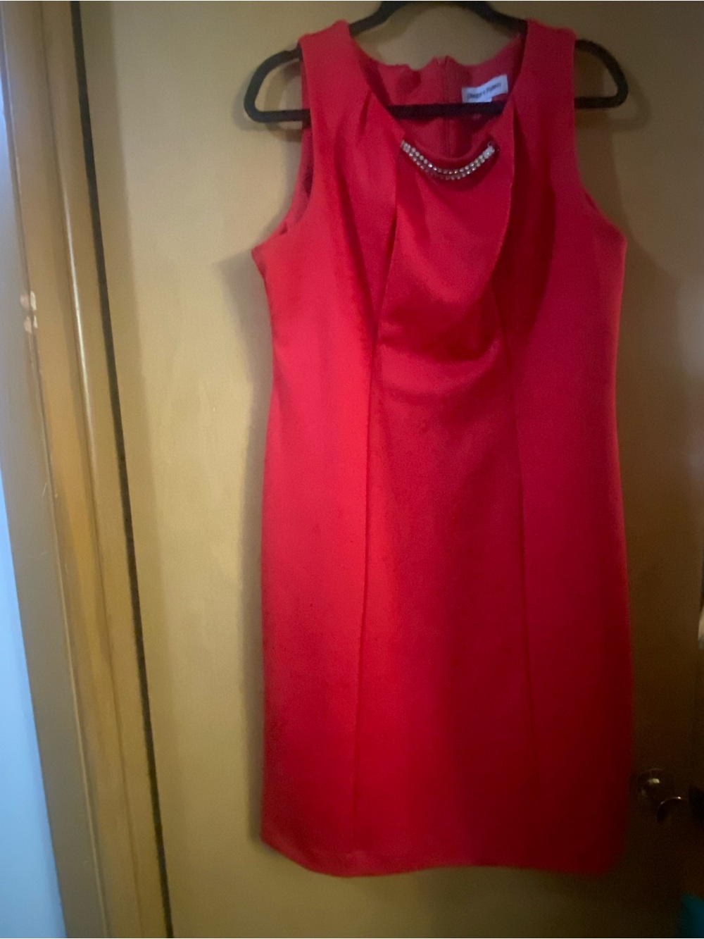 Shelby & Palmer Red Sleeveless Sheath Dress with Neckline Jewel